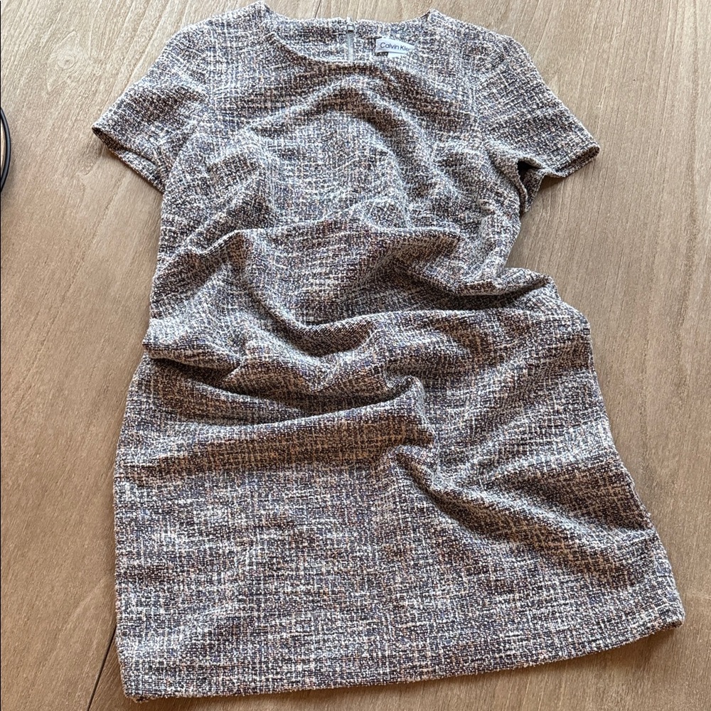 Calvin Klein Brown and White Tweed Sheath Dress